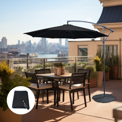 Sundaze Black 3M Garden Banana Parasol Cantilever Umbrella Hanging Patio, Base & Weather Protective Cover - image 1