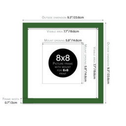 "8X8"" Green Picture Frame - 8X8"" Square Frame With 6X6"" Mount For 8X8""/6X6"" Pictures Moderrn Style Thin Edge, 1 Pack" - thumbnail 2