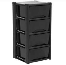 4 Drawer Large Plastic Storage Drawer Tower - Home, Offices And Children's Toys Storage Solution (Black Drawer/ Black Frame)