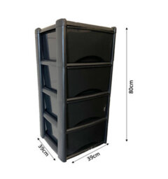 4 Drawer Large Plastic Storage Drawer Tower - Home, Offices And Children's Toys Storage Solution (Black Drawer/ Black Frame) - thumbnail 2