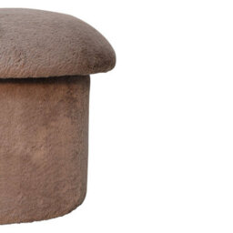 Wyld Haus Pont Aven Mocha Faux Fur Mushroom Footstool, Round Pouffe With Mango Wood Base - thumbnail 3