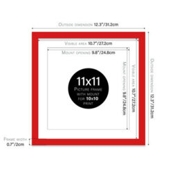 "11X11"" Red Picture Frame - 11X11"" Square Frame With 10X10"" Mount For 11X11""/10X10"" Pictures Moderrn Style Thin Edge, 1 Pack" - thumbnail 2