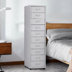 White Tall Chest Of Drawers Cabinet Bedside Table Mobile 10 Drawers Nightstand +Wheels - thumbnail 3