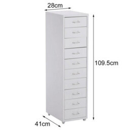 White Tall Chest Of Drawers Cabinet Bedside Table Mobile 10 Drawers Nightstand +Wheels - thumbnail 2