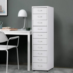 White Tall Chest Of Drawers Cabinet Bedside Table Mobile 10 Drawers Nightstand +Wheels - thumbnail 1