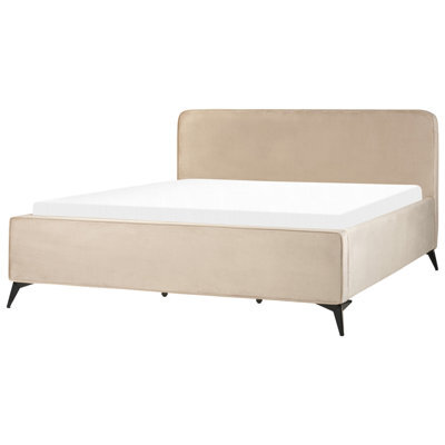 Beliani Bed Velvet Valognes 180 X 200 Cm (Eu Super King) Taupe - image 1