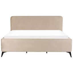 Beliani Bed Velvet Valognes 180 X 200 Cm (Eu Super King) Taupe - thumbnail 4