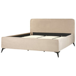 Beliani Bed Velvet Valognes 180 X 200 Cm (Eu Super King) Taupe - thumbnail 5