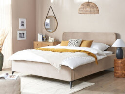 Beliani Bed Velvet Valognes 180 X 200 Cm (Eu Super King) Taupe - thumbnail 2