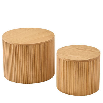 Nordlys Set Of 2 Round Coffee Tables In Solid Wood With Storage Classic Style Living Room - image 1