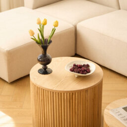 Nordlys Set Of 2 Round Coffee Tables In Solid Wood With Storage Classic Style Living Room - thumbnail 4