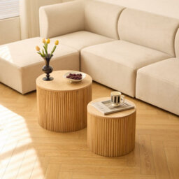 Nordlys Set Of 2 Round Coffee Tables In Solid Wood With Storage Classic Style Living Room - thumbnail 3