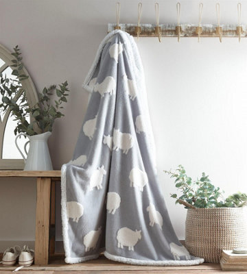 Portfolio Home Sheep Sherpa Fleece Throw 130X170Cm  Grey