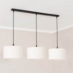 Valuelights Reni Cream Boucle Drum Shade 3 Drop Bar Black Diner Ceiling Light With Led Bulbs - thumbnail 3