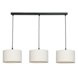 Valuelights Reni Cream Boucle Drum Shade 3 Drop Bar Black Diner Ceiling Light With Led Bulbs - thumbnail 2