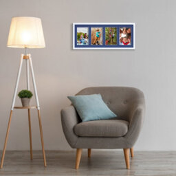 AK Frames 50X20Cm White Sleek Multi Photo Frame With Blue Mount - Holds 4 Apertures (4X) 6X4 Photos - thumbnail 3