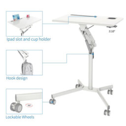 Duronic Wps57 Sit-Stand Desk, With Tablet Support & Cup Holder, Table On Wheels, Adjustable Height/reach, 70X52Cm - thumbnail 3