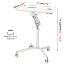 Duronic Wps57 Sit-Stand Desk, With Tablet Support & Cup Holder, Table On Wheels, Adjustable Height/reach, 70X52Cm - thumbnail 2