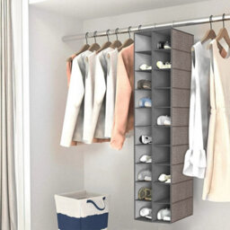Thehotsale Grey 10-Tier 20 Compartments Non-Woven Hanging Shoe Storage Organiser For Wardrobe Shoe Rack - thumbnail 2