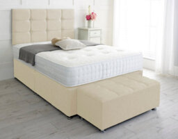 Adore Designs Roma Chenille Divan Bed, With Pocket Mattress & Ottoman Storage Box - 4Ft Small Double - Cream - 2 Drawers Same Side - thumbnail 1
