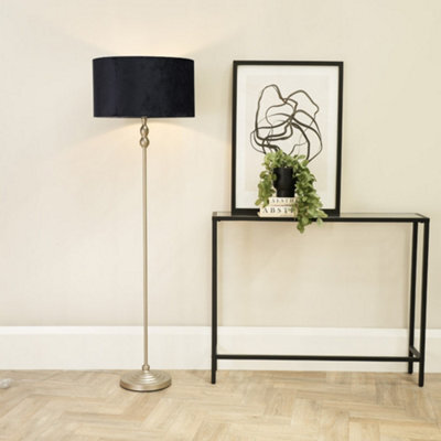 Valuelights Maggie Brushed Chrome Candlestick Floor Lamp With Black Velvet Lamp Shade And Led Bulb - image 1
