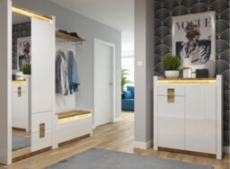 Impact Furniture Shoe And Coat Storage Hallway Furniture Set Cabinet Seat Bench With Wall Hooks Panel Oak And White Gloss Led Lights Alameda - thumbnail 2