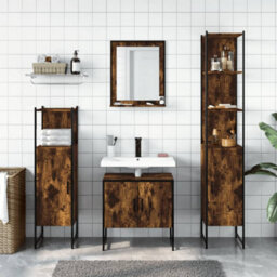 Berkfield 4 Piece Bathroom Cabinet Set Smoked Oak Engineered Wood - thumbnail 3