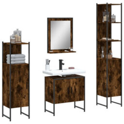 Berkfield 4 Piece Bathroom Cabinet Set Smoked Oak Engineered Wood - thumbnail 1