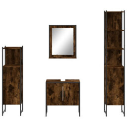 Berkfield 4 Piece Bathroom Cabinet Set Smoked Oak Engineered Wood - thumbnail 6