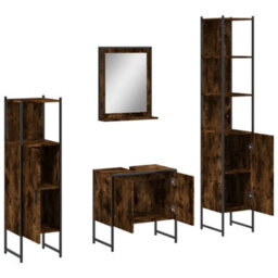 Berkfield 4 Piece Bathroom Cabinet Set Smoked Oak Engineered Wood - thumbnail 5