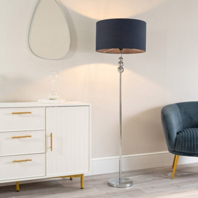 Valuelights Marissa Chrome Stacked Ball Floor Lamp With Navy Blue Drum Shade - Led Bulb Included - image 1