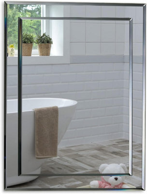 Mood Premium Rectangular Bathroom Mirror Wall Mounted, Double Layer Of Glass, Bevelled Edges (50Cm X 40Cm) - image 1
