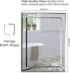 Mood Premium Rectangular Bathroom Mirror Wall Mounted, Double Layer Of Glass, Bevelled Edges (50Cm X 40Cm) - thumbnail 3