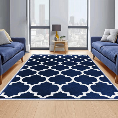 Bedlooms Ava Navy Living Room Rugs, Non-Slip Modern Area Large Rug 160X230Cm, Washable Dining Room Rug