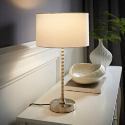 Valuelights Maeve White Drum Lamp Shade Brushed Chrome Bobbin Bobble Table Lamp And Led Bulb