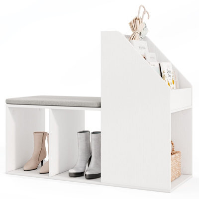 Gainoom Home White Shoe Storage Bench Entryway Bench 3-Tier Rack W/ Cushion - image 1