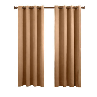 Aspire Homeware Plain Room Darkening Blackout Eyelet Curtain Pair Beige (W)168Cm X (D)183Cm With Tie Back Pair - image 1