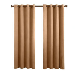Aspire Homeware Plain Room Darkening Blackout Eyelet Curtain Pair Beige (W)168Cm X (D)183Cm With Tie Back Pair - thumbnail 1