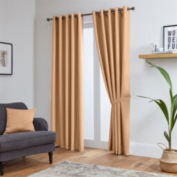 Aspire Homeware Plain Room Darkening Blackout Eyelet Curtain Pair Beige (W)168Cm X (D)183Cm With Tie Back Pair - thumbnail 2