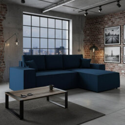 Malaga L Shaped Mdf Corner Sofa Bed With Storage Dl Pull Out Seat Loose Back Cushions 279X94X181 Blue Right - thumbnail 1