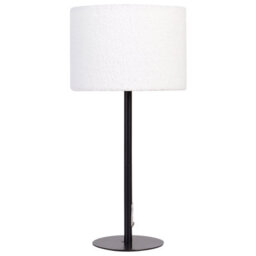 Beliani Bouclé Drum Shade Bedside Table Lamp 40Cm - White Metal Base - thumbnail 2