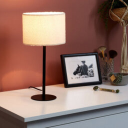 Beliani Bouclé Drum Shade Bedside Table Lamp 40Cm - White Metal Base - thumbnail 1