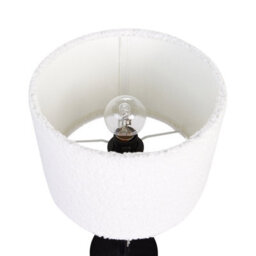 Beliani Bouclé Drum Shade Bedside Table Lamp 40Cm - White Metal Base - thumbnail 4