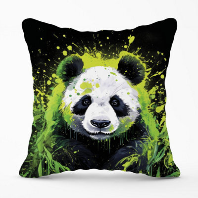 Warren Reed Designer Green Splashart Panda Face Outdoor Cushion 45Cm X 45Cm - image 1