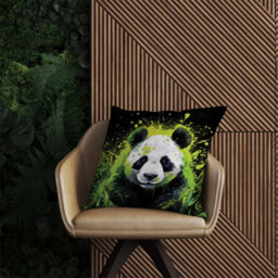 Warren Reed Designer Green Splashart Panda Face Outdoor Cushion 45Cm X 45Cm - thumbnail 2