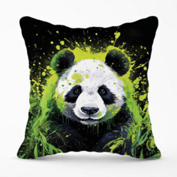 Warren Reed Designer Green Splashart Panda Face Outdoor Cushion 45Cm X 45Cm - thumbnail 1