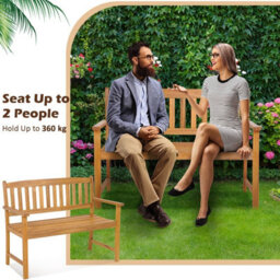 Costway 2-Person Outdoor Bench Patio Wooden Bench W/ergonomic Backrest-Natural - thumbnail 7