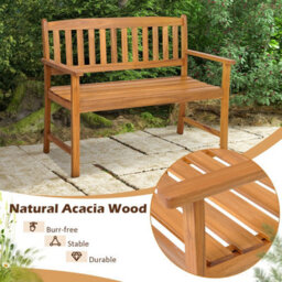 Costway 2-Person Outdoor Bench Patio Wooden Bench W/ergonomic Backrest-Natural - thumbnail 9