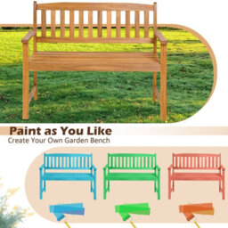 Costway 2-Person Outdoor Bench Patio Wooden Bench W/ergonomic Backrest-Natural - thumbnail 8
