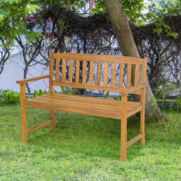 Costway 2-Person Outdoor Bench Patio Wooden Bench W/ergonomic Backrest-Natural - thumbnail 3